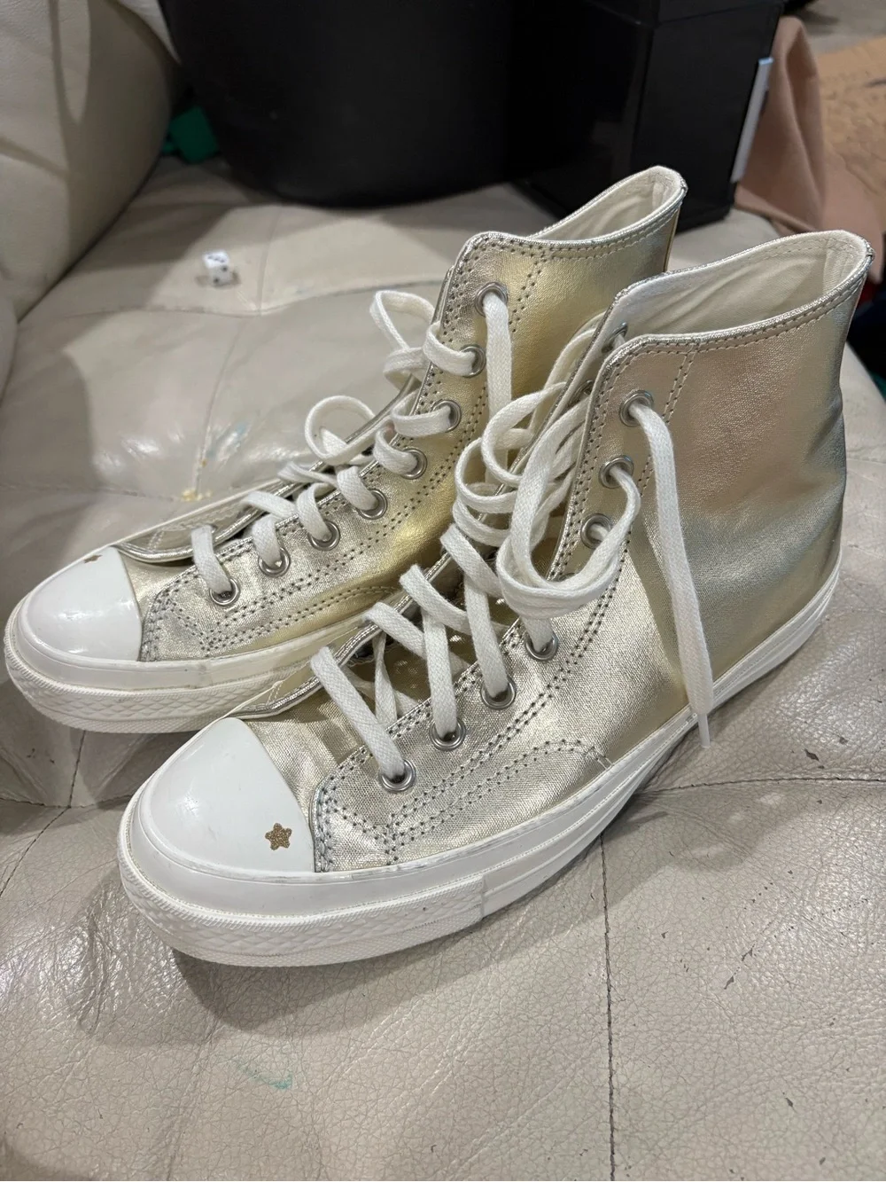 Converse Chuck Taylor Metallic High-Top Lace-Up Sneakers in Gold